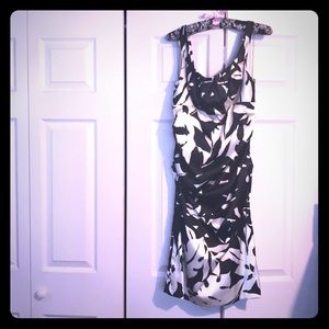 Ruched black and white dress